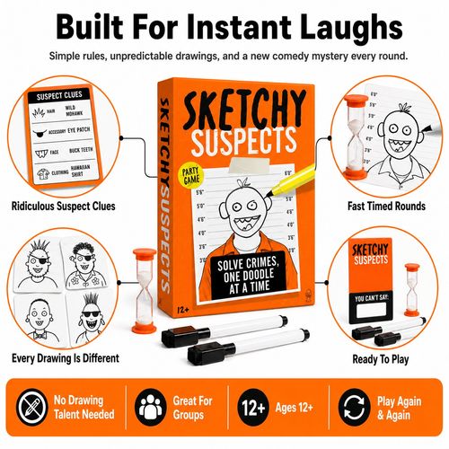 Sketchy SuspectsTM Police Sketch Party Game | Hilarious Draw