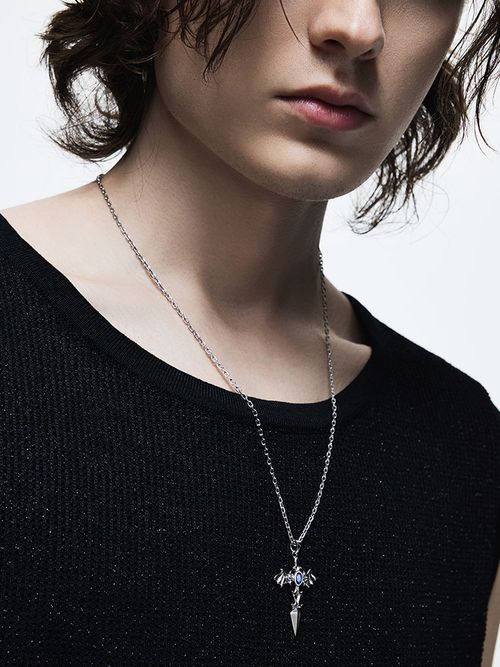 S925 Silver Angel Wing Sapphire Cross Necklace