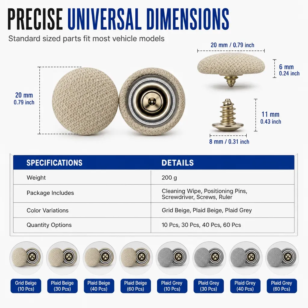 ⏳Time-Limited Special⏰Car Headliner Repair Kit for Fixing Sagging Roof Fabric Auto Interior Ceiling Snap Buttons and Re…