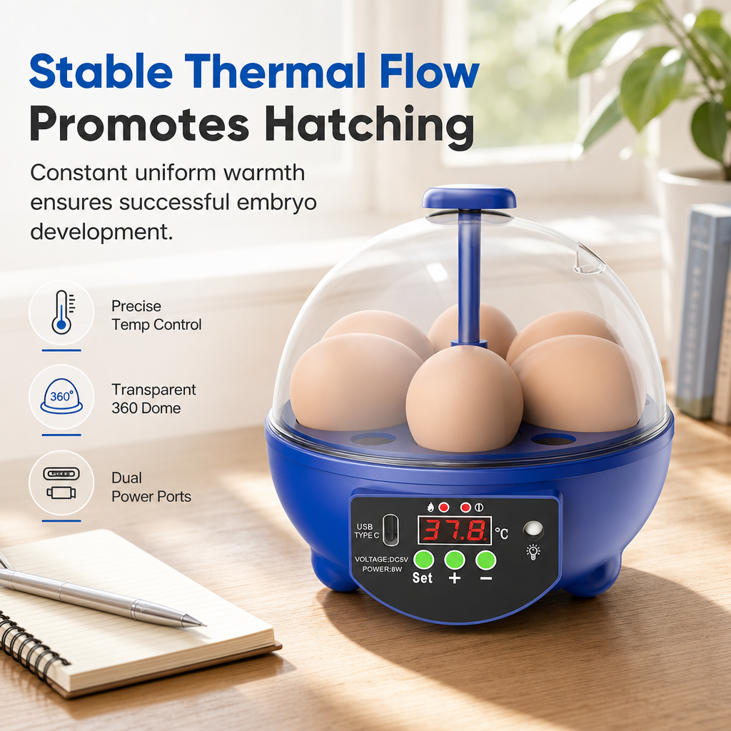 USB Automatic Egg Incubator Auto Egg Turning Even Heat（6 Eggs）