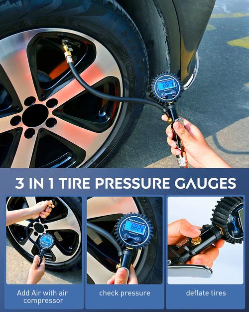 Digital tire inflator with pressure gauge