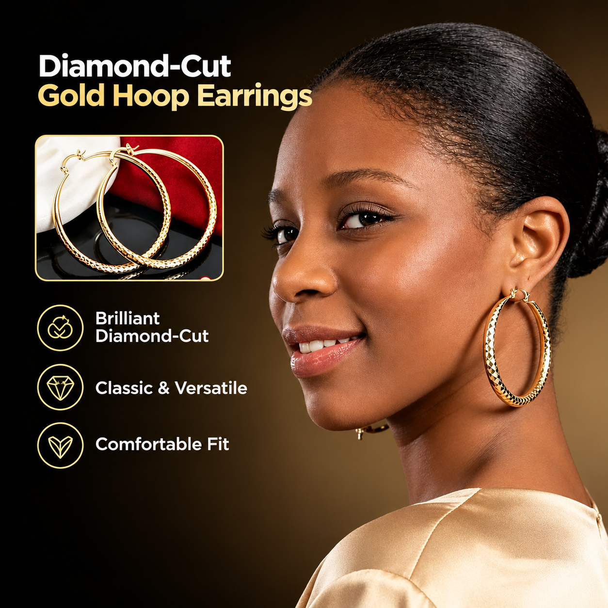 Buy 1 Get 1 FREE🎁Diamond-Cut Hoop Earrings for Women – Elegant, Sparkling