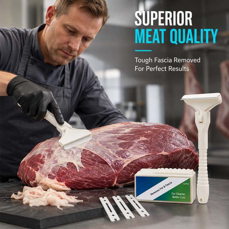 🥩 Stainless Steel Meat Scraper – Easy Fat & Fascia Removal Tool for Beef & Pork 🔪✨1 scraper and 10 blades