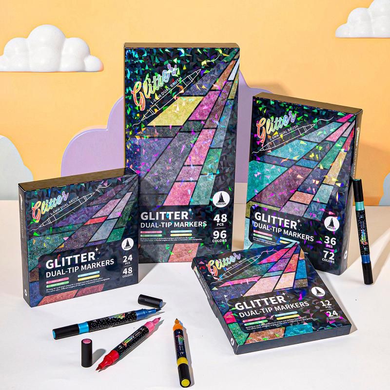 Glitter Effect Brush Markers Create Sparkling Art Smoothly（24 color）
