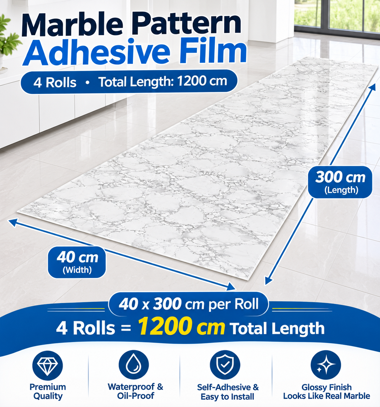 BUY 1 get 4 !!!  Decorative self-adhesive film with marble pattern ( 40x 300 cm)