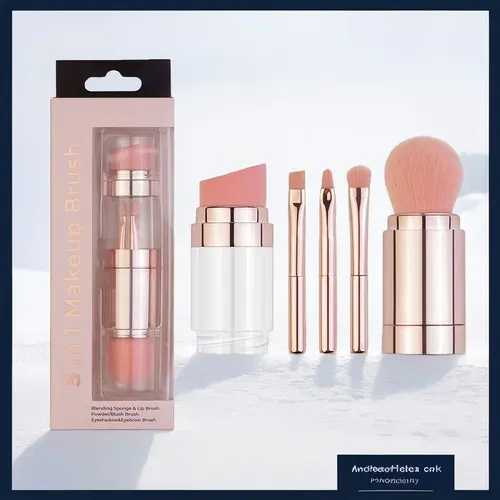 Portable Foundation Blush Cosmetic Set Lip and Eyebrow Makeup Brush 5 in 1 Makeup Brush