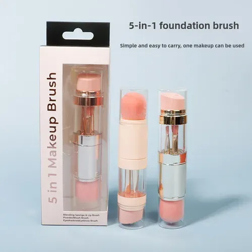 Portable Foundation Blush Cosmetic Set Lip and Eyebrow Makeup Brush 5 in 1 Makeup Brush