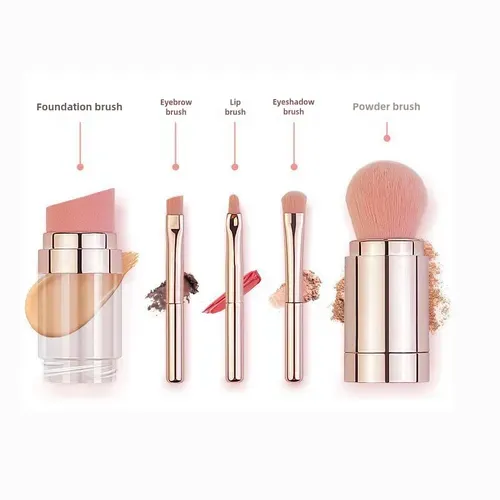 Portable Foundation Blush Cosmetic Set Lip and Eyebrow Makeup Brush 5 in 1 Makeup Brush