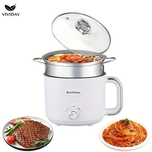 🎁Today 50% OFF 3 w 1 Elektryczna Kuchenka Multi-Cooker z Koszem do Parzenia, Nieprzywierająca Garnka do Gotowania, Parzenia, Smażenia i Sturowania - Przenośna Kuchenka z Mechanicznym Sterowaniem, Idealna do Akademików i Małych Przestrzeni, Gotowanie w Akademiku, Nowoczesna Sprzęt Kuchenny, Trwały Plastikowy Korpus