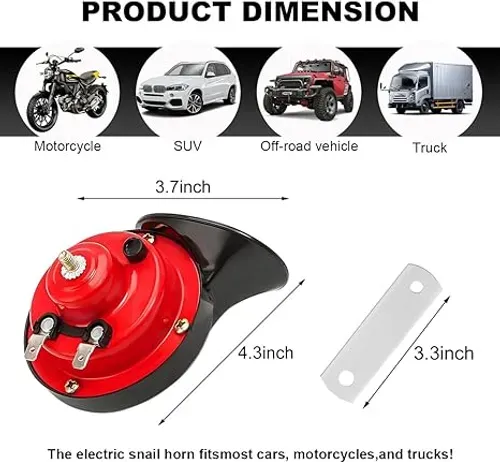 Super Loud Train Horns, 12V Waterproof Durable Car Air Electric Snail Horn, Raging Sound Air Horns Replacement Kit, Automotive Accessories Universal for Car, Motorcycle, Truck, Bike, Boat (Red)
