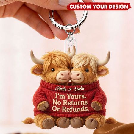 I'm Yours - Personalized Highland Cow Couple Keychain