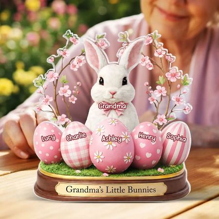 Grandma's Little Bunnies Shaped Acrylic Block Plaque, Personalized Easter Shelf Decor - Heartwarming Gift for Grandma