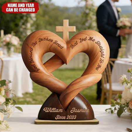 God bless the broken road that led me straight to you-personalized 2-layer wooden plaque