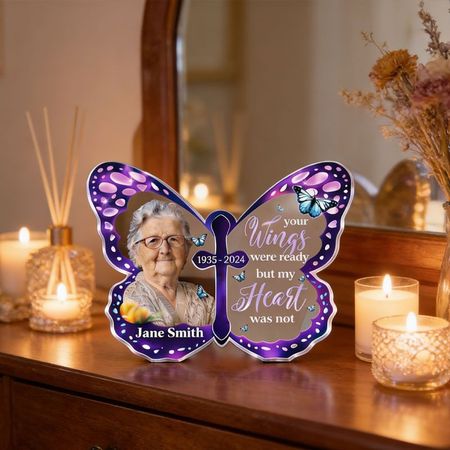 Personalized Butterfly Memorial Acrylic Plaque | Custom Photo & Name Remembrance Keepsake