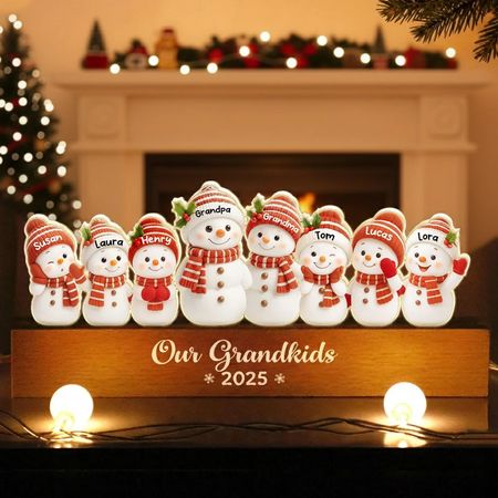 Snowman Grandkids Acrylic Block LED Plaque - Cozy Christmas Glow, a unique gift for Grandparents