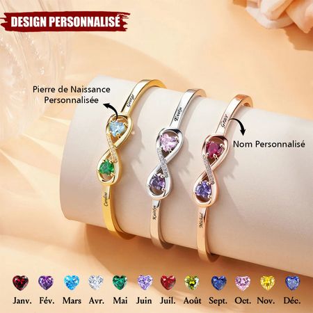 Personalized Bracelet with Heart-Shaped Birthstones and Engraved Names – Elegant and Meaningful Gift