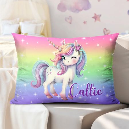 Personalized Fantasy Unicorn Throw Pillow Cover with Name Birthday Room Decor Gift for Kids
