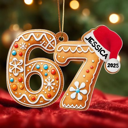 Personalized Acrylic Ornament 67 Gingerbread Design, Teen Slang Christmas Tree Decor, Cute Unique Gift for Grandkids