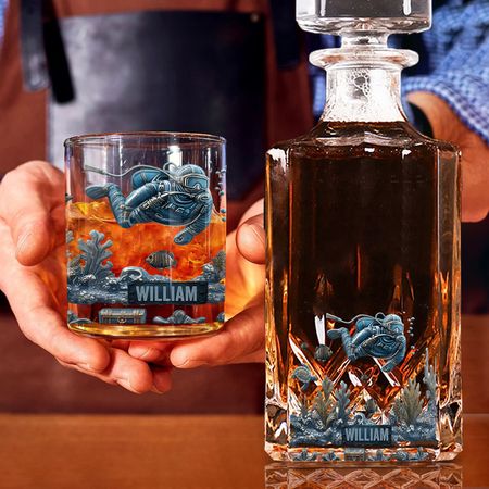 Ocean's Deep - Personalized Scuba Diving Whiskey Glass
