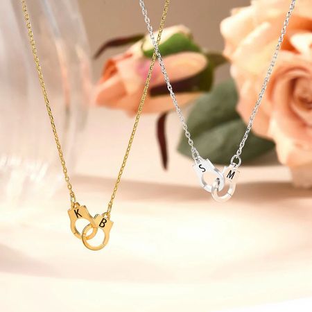 Personalized Police Handcuff Interlocking Infinity Necklace with Double Engraved Initials Valentine's Day Police Day Gift for Policewomen Couples