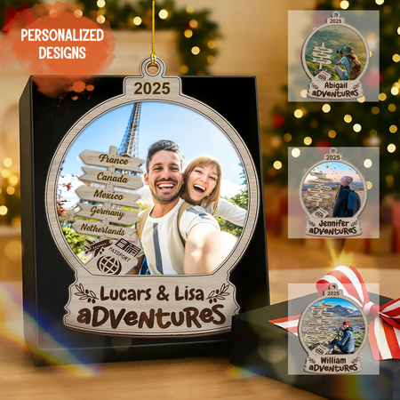 Personalized Travel Photo Ornament, Adventure Christmas Gift