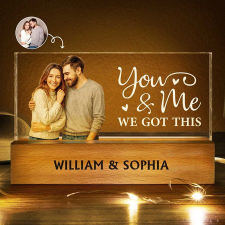 Custom Photo Realistic Watercolor Art Couple You & Me We Got This - Personalized Rectangle LED Light