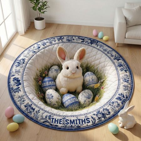 Easter Day Toile de Jouy Quilted Round Mat - Personalized Gifts For Easter Day Quilted Round Mat