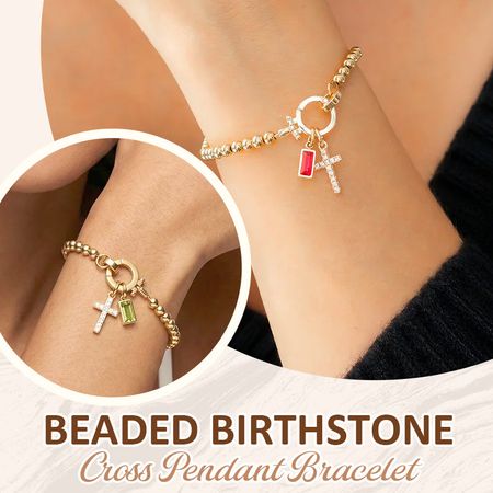 Personalized Beaded Birthstone Cross Charm Bracelet – Meaningful Gift for Loved Ones
