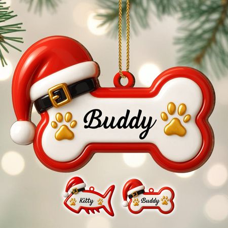 Celebrate Your Furry Friend's Christmas With Paw And Bone - Personalized Custom Wood Ornament, Custom Shaped