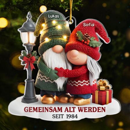 Personalized Gnome Acrylic Ornament – ​​Anniversary, Christmas & Wedding Gifts for Husband & Wife – Our Story Is Forever Beautiful