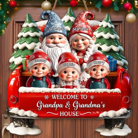 Custom Gnome Wood Sign - Personalized Christmas Birthday Gifts For Grandpa, Grandma - Bless This Home With Laughter