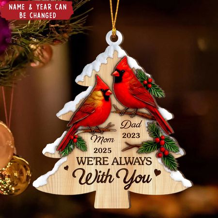 Always In Our Cherished Memories - Personalized Cardinal Wood Ornament - Christmas Memorial Sympathy Gifts For Loss Of Mom, Dad