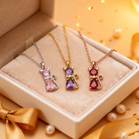Fashionable Cat Necklace with Custom December Birthstone – A Charming Gift for Cat Enthusiasts