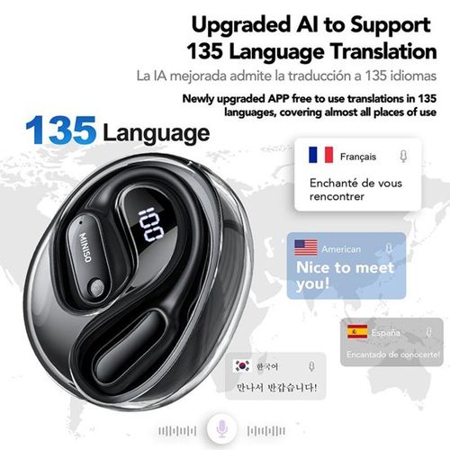MINISO MS190 Translation Earbuds, Supports Real-Time Translation in 134 Languages With APP, Bluetooth 6.0 Earphones, Audio Wireless Earbuds for Music & Phone Calls, IPX5 Waterproof Sports Electronic Headphones with Long Endurance