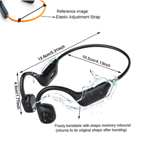 Wireless Bone Conduction Headphones, Bluetooth-Compatible Waterproof and Sweatproof Sports Earbuds, Earphone with Microphone for Running, Cycling, Hiking and Driving, Waterproof Headphones, Sports Earphones 360° Flexible Bending, Lightweight & Comfortable Fit, Long Battery Life, Wireless Headphones for Music, Calls & Sports, Compatible with Android & iOS