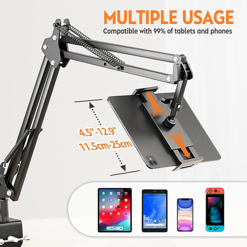Lazy Stand Mobile Phone Holder,Universal Rotatable Tablet Desk Stand for Tablets Smartphones,Free Extension and Folding Carbon Steel Material Sturdy and Durable Cellphone Mount