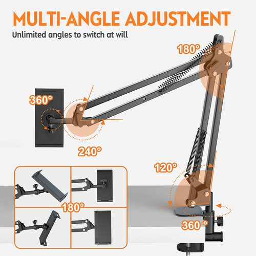 Lazy Stand Mobile Phone Holder,Universal Rotatable Tablet Desk Stand for Tablets Smartphones,Free Extension and Folding Carbon Steel Material Sturdy and Durable Cellphone Mount