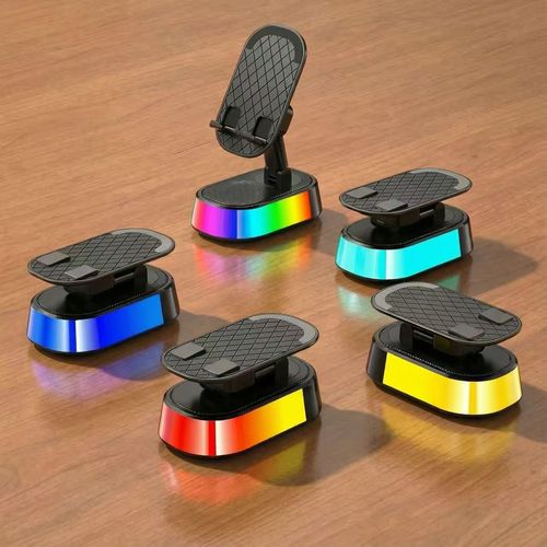 TIDEOK Wireless Bluetooth Speaker with Phone Holder, Emergency Charging, Smart Sensing, Colorful Atmosphere Light, 9D HD Surround Sound, Foldable & Rotatable, for iPhone & Android