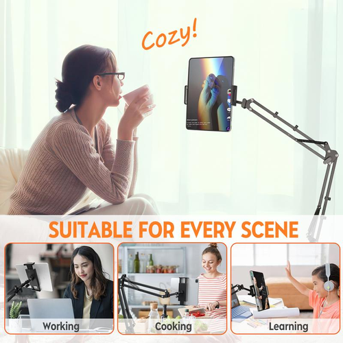 Lazy Stand Mobile Phone Holder,Universal Rotatable Tablet Desk Stand for Tablets Smartphones,Free Extension and Folding Carbon Steel Material Sturdy and Durable Cellphone Mount