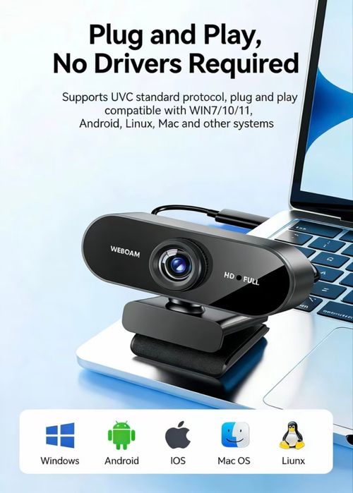 1080P Full HD Mini Webcam with Microphone, USB Connectivity for Laptops & Desktops, Ideal for Video Calls & Meetings