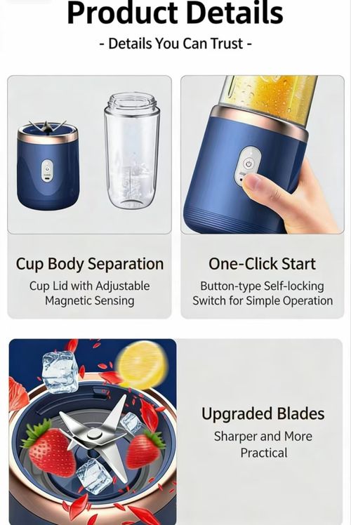 Wireless Portable Juicer Blender, Rechargeable 1800mAh, BPA-Free, 2-in-1 Juicer Cup for Smoothies, Perfect for Kenyan Daily & Outdoor Use