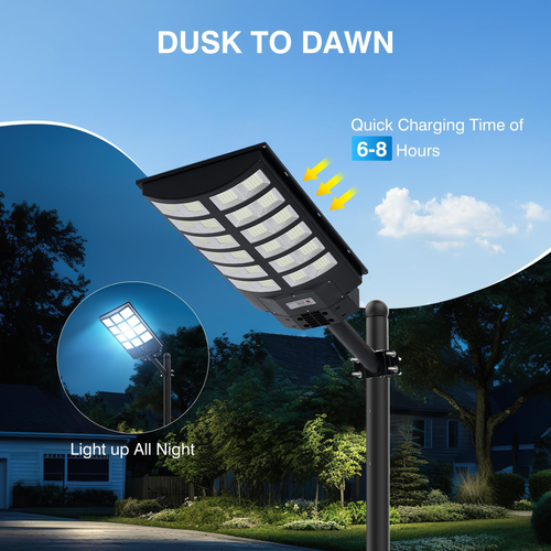2800W Solar Street Light Outdoor, Super Bright LED Floodlight with Remote Control, IP67 Waterproof Large Solar Panel Lamp for Parking Lot Garden Courtyard - Dusk to Dawn Auto On Off