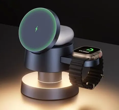 iVANKY for iPhone 16 Pro Max 4 in 1 Wireless Charging Station Cube with Night-Lamp for MagSafe Magnetic Charger, 22.5 W Travel Stand, 3 in 1 Fast Charge Multiple Devices, Apple iWatch Ultra, Airpods