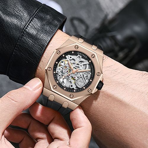 KINYUED men's automatic mechanical watch, fashionable hollow design, popular waterproof men's watch