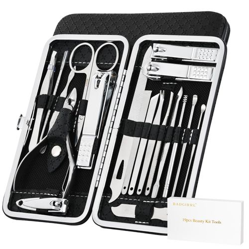 19-piece nail care tool set with gift box and travel case, nail clipper set, nail and toenail trimmers, manicure and pedicure tool kit, stainless steel professional beauty tool set.