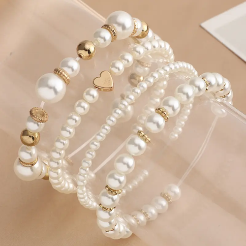4pcs Bohemian-Style Faux Imitation Pearl Beaded Bracelet Set