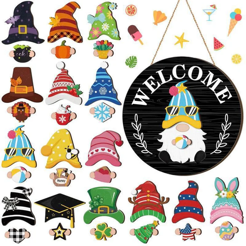 🎁50% OFF🍁Christmas Best Decorations🎄Interchangeable Wooden Gnome Welcome Sign🎅