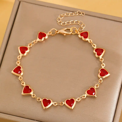 Elegant Golden-Tone Heart Charm Bracelet