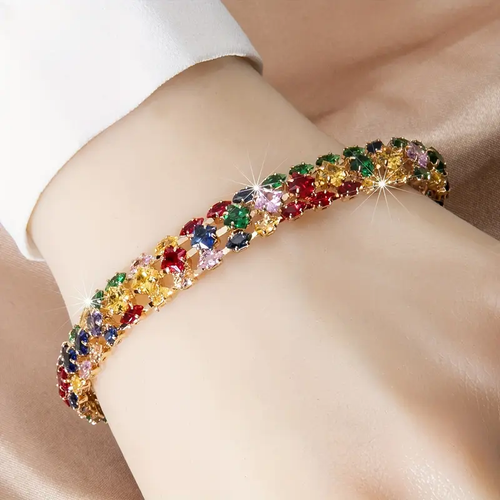Geometric Zirconia Multicolor Elegant Boho-Chic Watch Clasp Chain Bracelet for Women