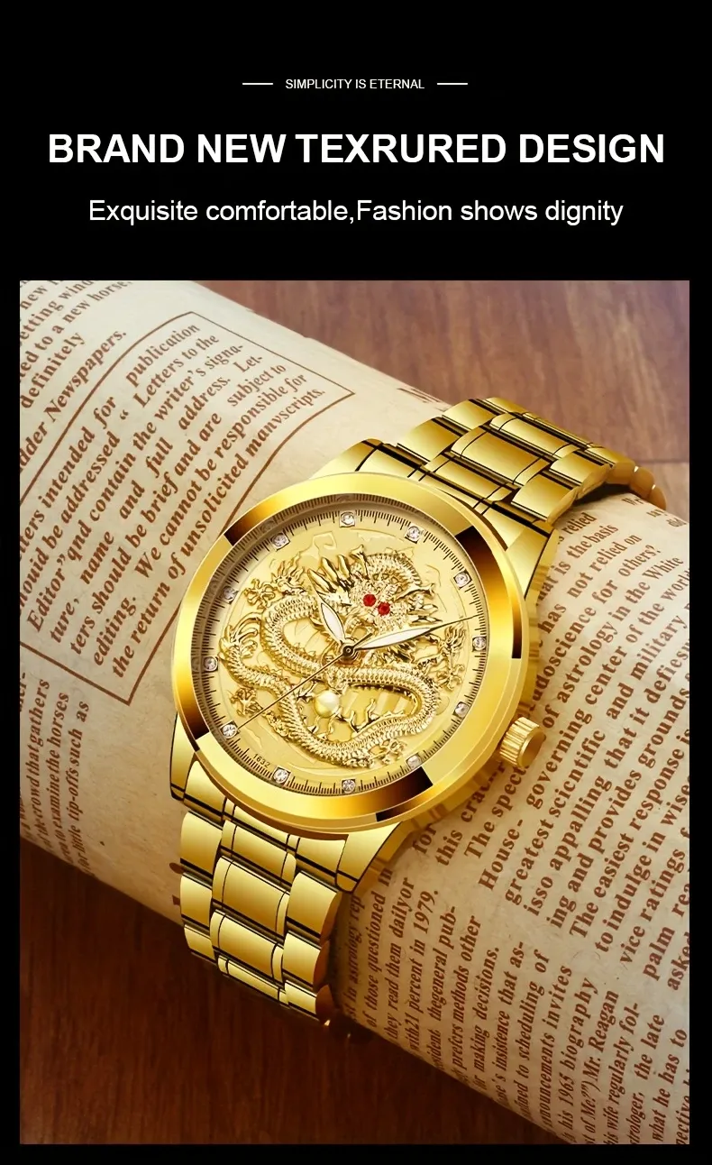 Longteng men's atmospheric gold luminous high-end business watch classic exquisite men's watch transparent quartz watch 1 piece